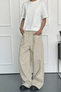 Men's Vintage Casual Wide-Leg Trousers - Retro Deconstruction Cut, Loose Fit, Reverse Design, 90s Style Pants
