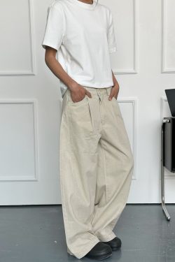 Men's Vintage Casual Wide-Leg Trousers - Retro Deconstruction Cut, Loose Fit, Reverse Design, 90s Style Pants