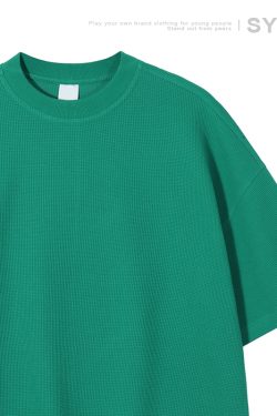 Men's Waffle Texture Loose Fit Solid Color Round Neck Short Sleeve T-shirt, Casual Versatile Couple Shirt, Y2K Inspired Style