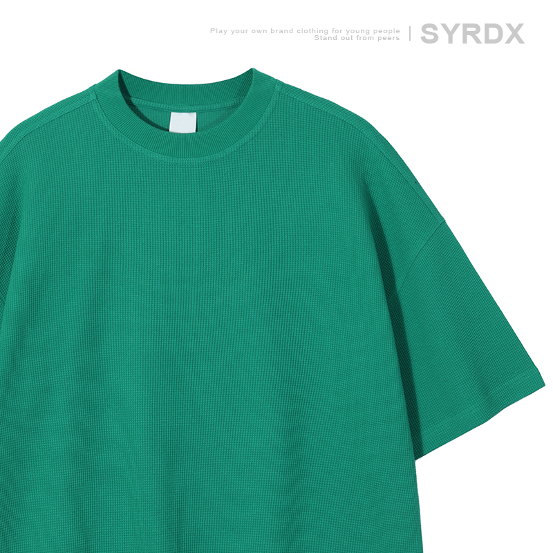 Men's Waffle Texture Loose Fit Solid Color Round Neck Short Sleeve T-shirt, Casual Versatile Couple Shirt, Y2K Inspired Style Men's Waffle Texture Loose Fit Solid Color Round Neck Short Sleeve T-shirt, Casual Versatile Couple Shirt, Y2K Inspired Style