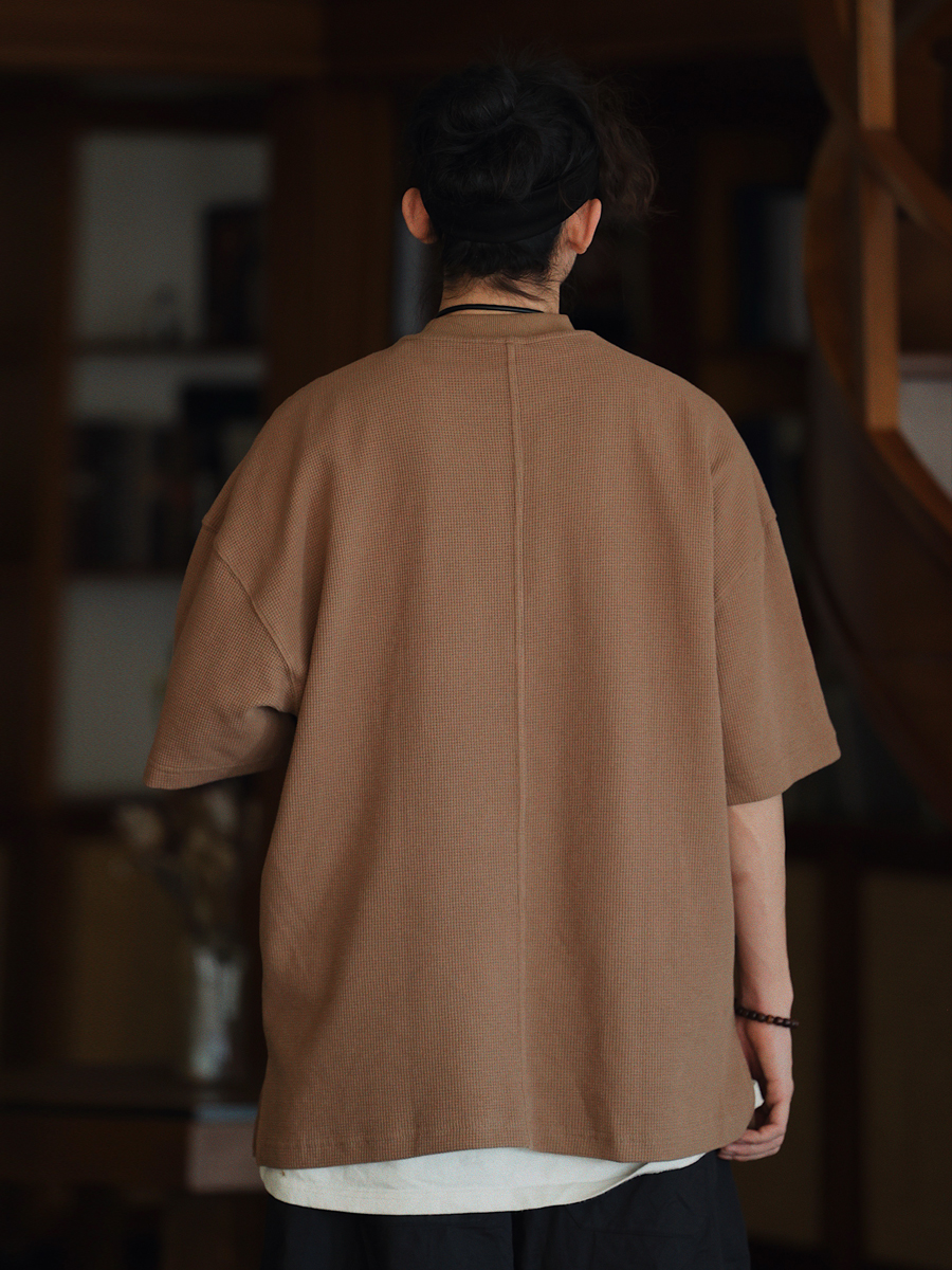 Men's Waffle Texture Loose Fit Solid Color Round Neck Short Sleeve T-shirt, Casual Versatile Couple Shirt, Y2K Inspired Style Men's Waffle Texture Loose Fit Solid Color Round Neck Short Sleeve T-shirt, Casual Versatile Couple Shirt, Y2K Inspired Style