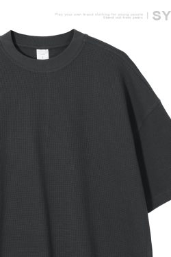 Men's Waffle Texture Loose Fit Solid Color Round Neck Short Sleeve T-shirt, Casual Versatile Couple Shirt, Y2K Inspired Style
