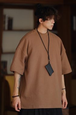 Men's Waffle Texture Loose Fit Solid Color Round Neck Short Sleeve T-shirt, Casual Versatile Couple Shirt, Y2K Inspired Style