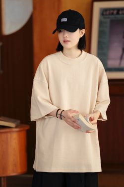 Men's Waffle Texture Loose Fit Solid Color Round Neck Short Sleeve T-shirt, Casual Versatile Couple Shirt, Y2K Inspired Style