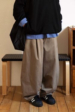 Men's Wide-Leg Casual Pants with Curved Blade Design & Elastic Waist - Versatile Spring Trend for 90s Inspired Style