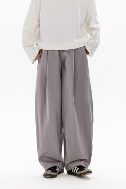 Men's Wide-Leg Casual Pants with Curved Blade Design & Elastic Waist - Versatile Spring Trend for 90s Inspired Style