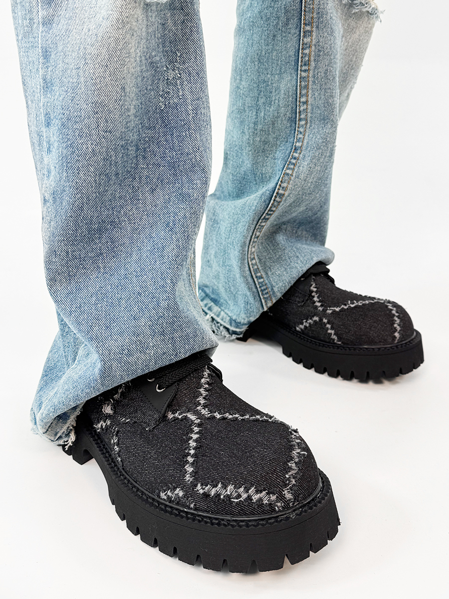 Men's Yellow Derby Shoes, Height-Increasing, Round-Toe, Oversized, British Retro Mickey Thick-Soled Leather for Trendy Commuting Style Men's Yellow Derby Shoes, Height-Increasing, Round-Toe, Oversized, British Retro Mickey Thick-Soled Leather for Trendy Commuting Style