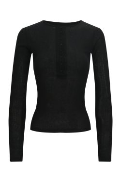 Micro透修身开扣坑条纹长袖上衣 - Fashionable Slim Fit Striped Long Sleeve Top for Chic 90s & Y2K Style