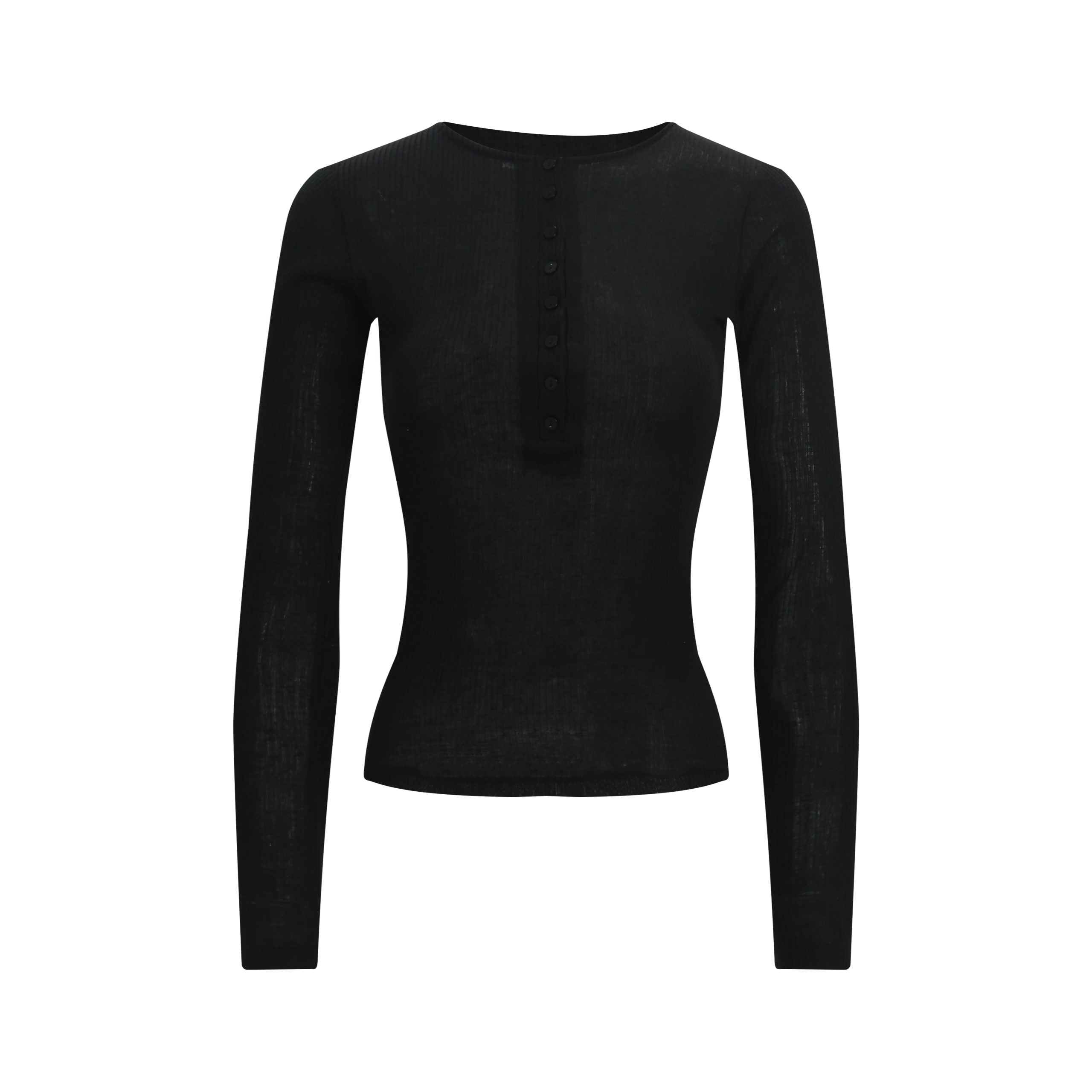 Micro透修身开扣坑条纹长袖上衣 - Fashionable Slim Fit Striped Long Sleeve Top for Chic 90s & Y2K Style Micro透修身开扣坑条纹长袖上衣 - Fashionable Slim Fit Striped Long Sleeve Top for Chic 90s & Y2K Style