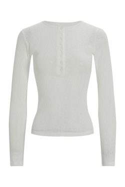 Micro透修身开扣坑条纹长袖上衣 - Fashionable Slim Fit Striped Long Sleeve Top for Chic 90s & Y2K Style