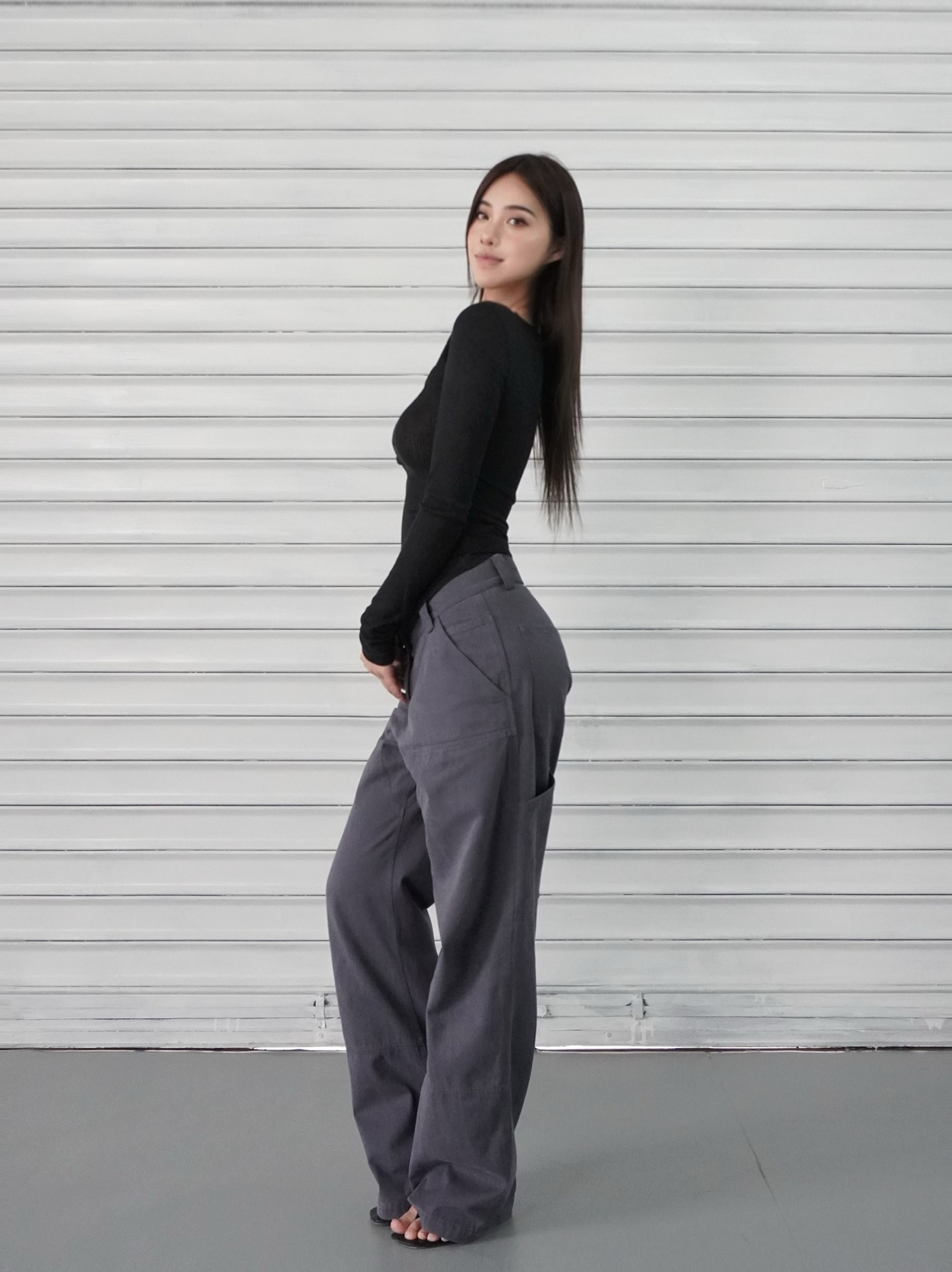 Micro透修身开扣坑条纹长袖上衣 - Fashionable Slim Fit Striped Long Sleeve Top for Chic 90s & Y2K Style Micro透修身开扣坑条纹长袖上衣 - Fashionable Slim Fit Striped Long Sleeve Top for Chic 90s & Y2K Style