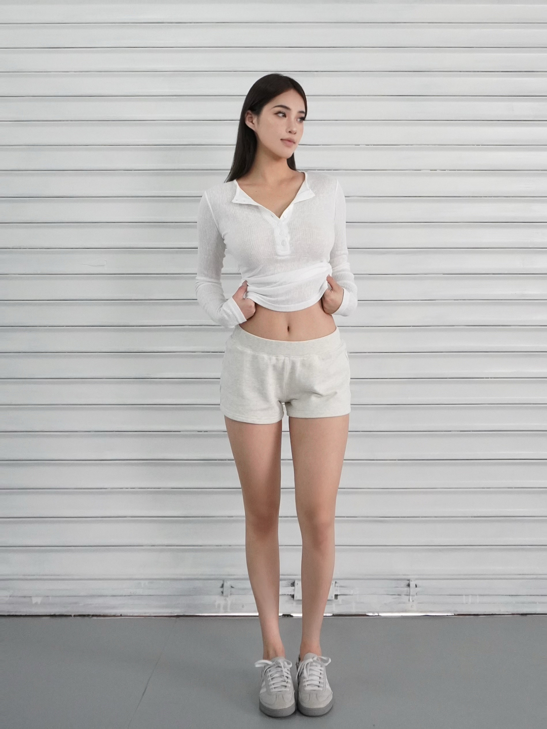 Micro透修身开扣坑条纹长袖上衣 - Fashionable Slim Fit Striped Long Sleeve Top for Chic 90s & Y2K Style Micro透修身开扣坑条纹长袖上衣 - Fashionable Slim Fit Striped Long Sleeve Top for Chic 90s & Y2K Style