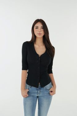 Micro透 V-Neck Slim Fit Five-Point Sleeve Stretch Cotton-Linen Shirt - Casual Chic for 90s and Y2K Inspired Styles