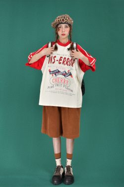 Mid-Century American Retro High Neck Sports T-Shirt - Loose Fit Unisex Summer Trendy Top