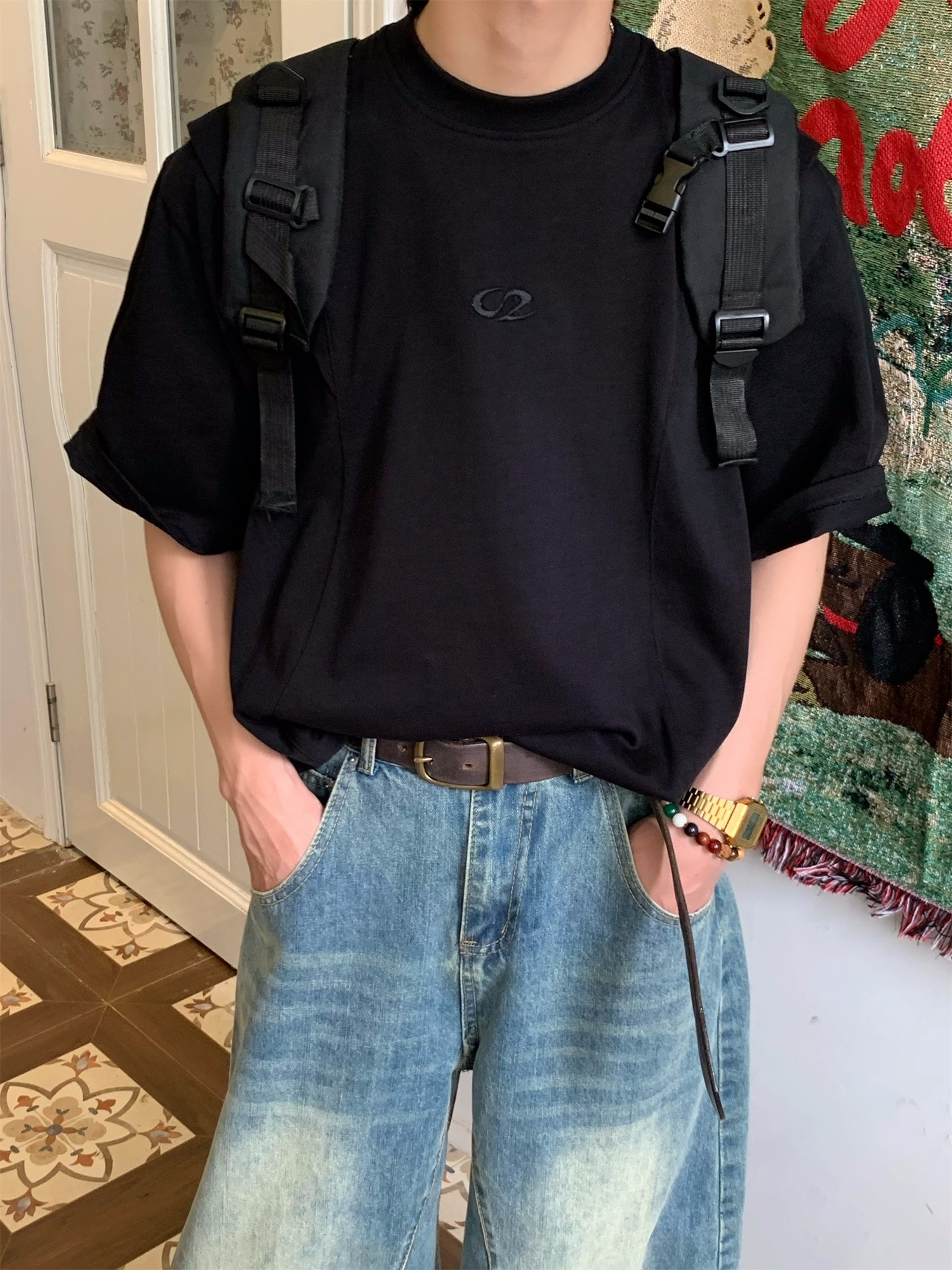 Mid-Century American Vintage Letter Embroidery Cut Short Sleeve T-shirt for Men and Women - Summer Regular Fit Versatile Tee Mid-Century American Vintage Letter Embroidery Cut Short Sleeve T-shirt for Men and Women - Summer Regular Fit Versatile Tee