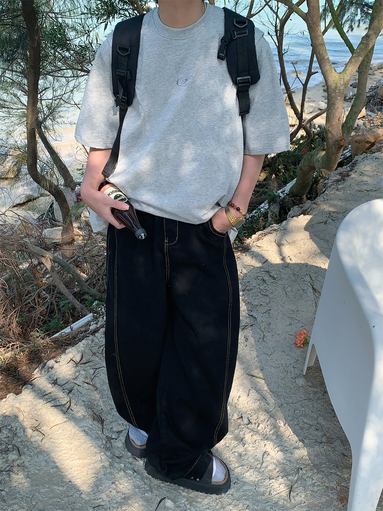 Mid-Century American Vintage Letter Embroidery Cut Short Sleeve T-shirt for Men and Women - Summer Regular Fit Versatile Tee Mid-Century American Vintage Letter Embroidery Cut Short Sleeve T-shirt for Men and Women - Summer Regular Fit Versatile Tee