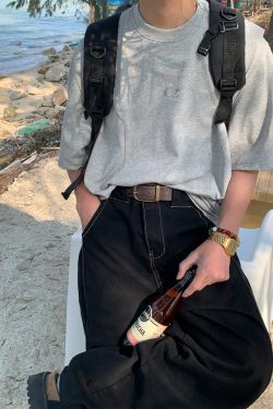 Mid-Century American Vintage Letter Embroidery Cut Short Sleeve T-shirt for Men and Women - Summer Regular Fit Versatile Tee