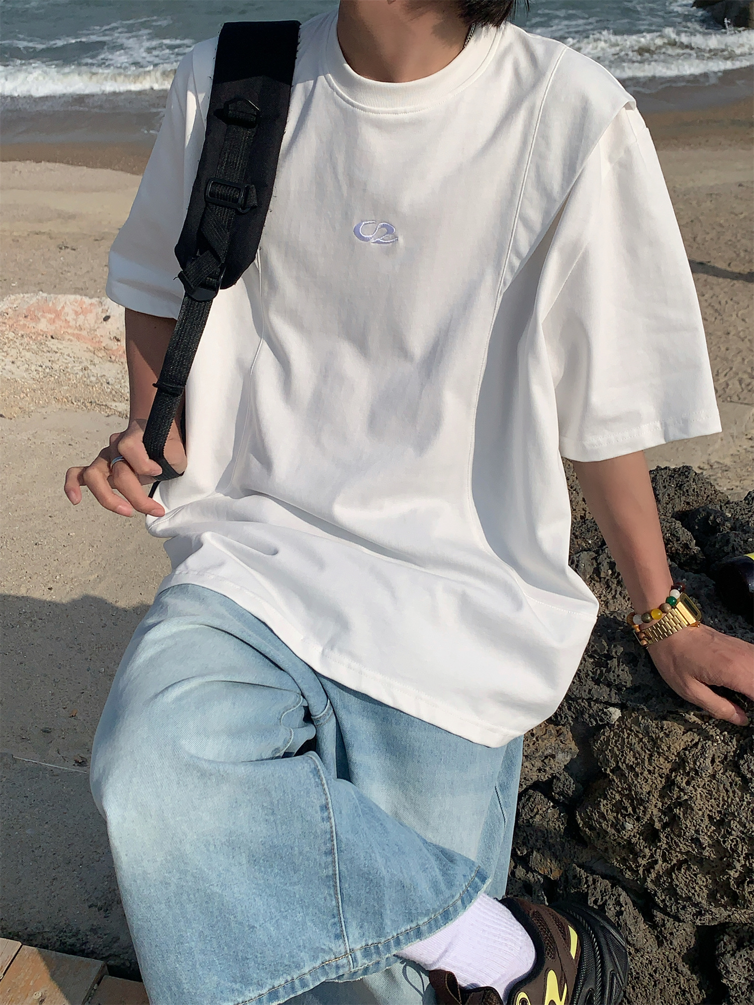 Mid-Century American Vintage Letter Embroidery Cut Short Sleeve T-shirt for Men and Women - Summer Regular Fit Versatile Tee Mid-Century American Vintage Letter Embroidery Cut Short Sleeve T-shirt for Men and Women - Summer Regular Fit Versatile Tee