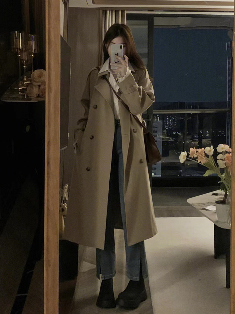 Mid-Length British Style Trench Coat for Women - Casual Spring Autumn 2024 Fashion, Petite Fit, Trendy Outerwear Mid-Length British Style Trench Coat for Women - Casual Spring Autumn 2024 Fashion, Petite Fit, Trendy Outerwear