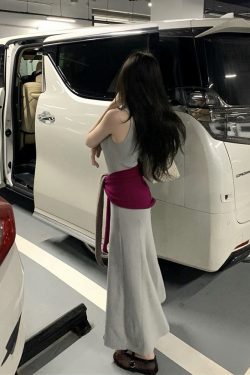 Mid-Length Color-Blocking U-Neck Sleeveless Dress Two-Piece Set - Women's Temperament Style