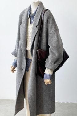 Mid-Length Gray Double-Sided Cashmere Coat for Women - 2024 Autumn Winter High-End Thick Woolen Outerwear