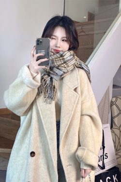 Mid-Length Gray Double-Sided Cashmere Coat for Women - 2024 Autumn Winter High-End Thick Woolen Outerwear