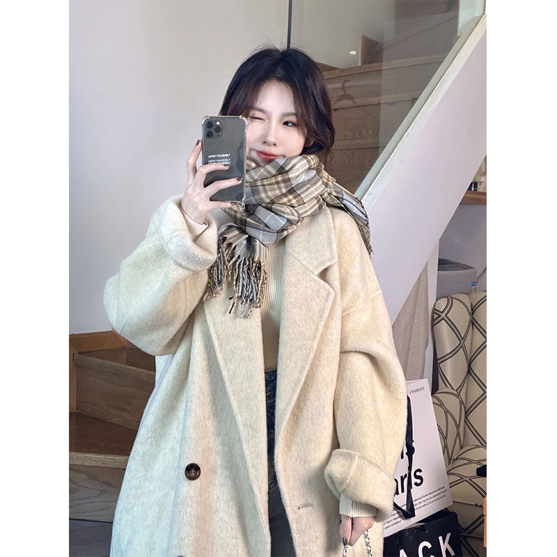 Mid-Length Gray Double-Sided Cashmere Coat for Women - 2024 Autumn Winter High-End Thick Woolen Outerwear Mid-Length Gray Double-Sided Cashmere Coat for Women - 2024 Autumn Winter High-End Thick Woolen Outerwear
