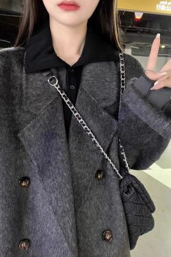 Mid-Length Gray Double-Sided Cashmere Coat for Women - 2024 Autumn Winter High-End Thick Woolen Outerwear