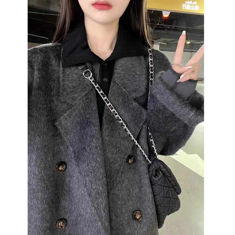 Mid-Length Gray Double-Sided Cashmere Coat for Women - 2024 Autumn Winter High-End Thick Woolen Outerwear Mid-Length Gray Double-Sided Cashmere Coat for Women - 2024 Autumn Winter High-End Thick Woolen Outerwear