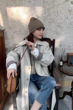 Mid-Length Khaki Plaid Trench Coat for Women - Chic Spring Autumn Outerwear for Petite Sizes - 2025 Trendy Style