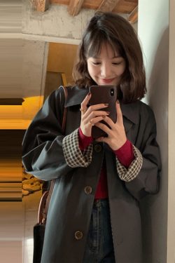 Mid-Length Khaki Plaid Trench Coat for Women - Chic Spring Autumn Outerwear for Petite Sizes - 2025 Trendy Style