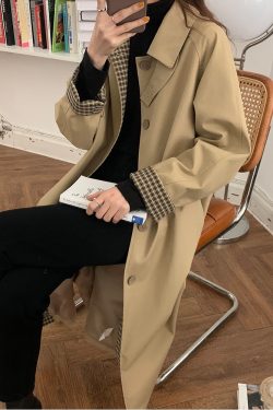 Mid-Length Khaki Plaid Trench Coat for Women - Chic Spring Autumn Outerwear for Petite Sizes - 2025 Trendy Style