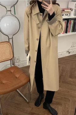 Mid-Length Khaki Plaid Trench Coat for Women - Chic Spring Autumn Outerwear for Petite Sizes - 2025 Trendy Style