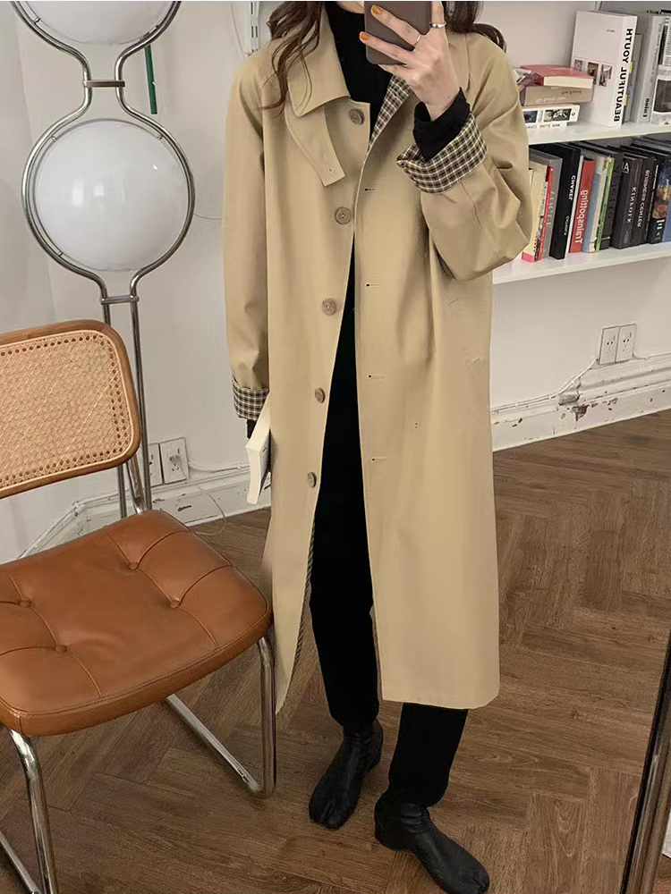 Mid-Length Khaki Plaid Trench Coat for Women - Chic Spring Autumn Outerwear for Petite Sizes - 2025 Trendy Style Mid-Length Khaki Plaid Trench Coat for Women - Chic Spring Autumn Outerwear for Petite Sizes - 2025 Trendy Style