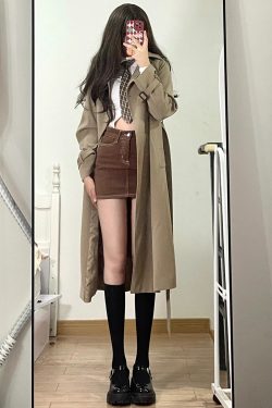 Mid-Length Khaki Trench Coat for Women, Petite, Korean Chic Casual Vintage Overcoat with Waist Definition, 2025 New Style