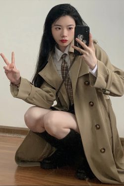 Mid-Length Khaki Trench Coat for Women, Petite, Korean Chic Casual Vintage Overcoat with Waist Definition, 2025 New Style