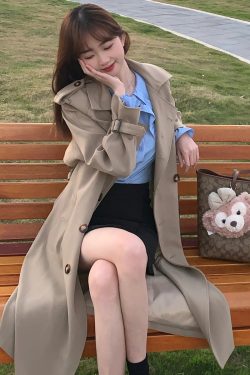 Mid-Length Khaki Trench Coat for Women, Petite, Korean Chic Casual Vintage Overcoat with Waist Definition, 2025 New Style