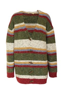 Mid-Length Knitted Sweater Coat for Women, Thickened Horn Button Cardigan, Vintage Style for Spring and Autumn Fashion