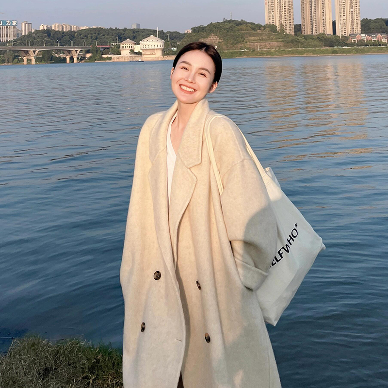 Mid-Length Oatmeal Cashmere Coat for Women, Double-Sided Thick Woolen Outerwear, Fall/Winter 2024, Petite Sizes Mid-Length Oatmeal Cashmere Coat for Women, Double-Sided Thick Woolen Outerwear, Fall/Winter 2024, Petite Sizes