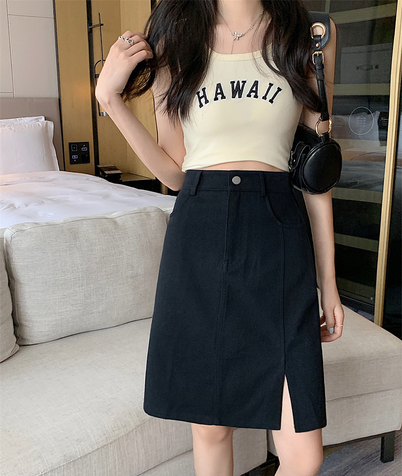 Mid-Length Pink Denim Split Skirt - Korean Style Plus Size High-Waisted A-Line Bodycon Skirt for Summer College Fashion Mid-Length Pink Denim Split Skirt - Korean Style Plus Size High-Waisted A-Line Bodycon Skirt for Summer College Fashion