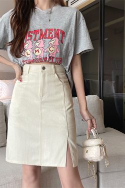 Mid-Length Pink Denim Split Skirt - Korean Style Plus Size High-Waisted A-Line Bodycon Skirt for Summer College Fashion