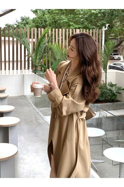 Mid-Length Women's Trench Coat - 2024 British Style Thin Fashionable Outerwear for Spring and Autumn, Chic Student Look