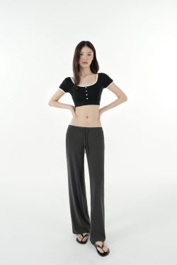 Mid-Low Waist Draped Cool Feeling Floor-Length Casual Pants for Effortless 90s-Inspired Style