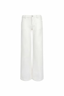 Mid-Low Waist Straight Leg Wide-Leg Stretchy White Jeans for Women - Trendy Y2K Style Denim Pants
