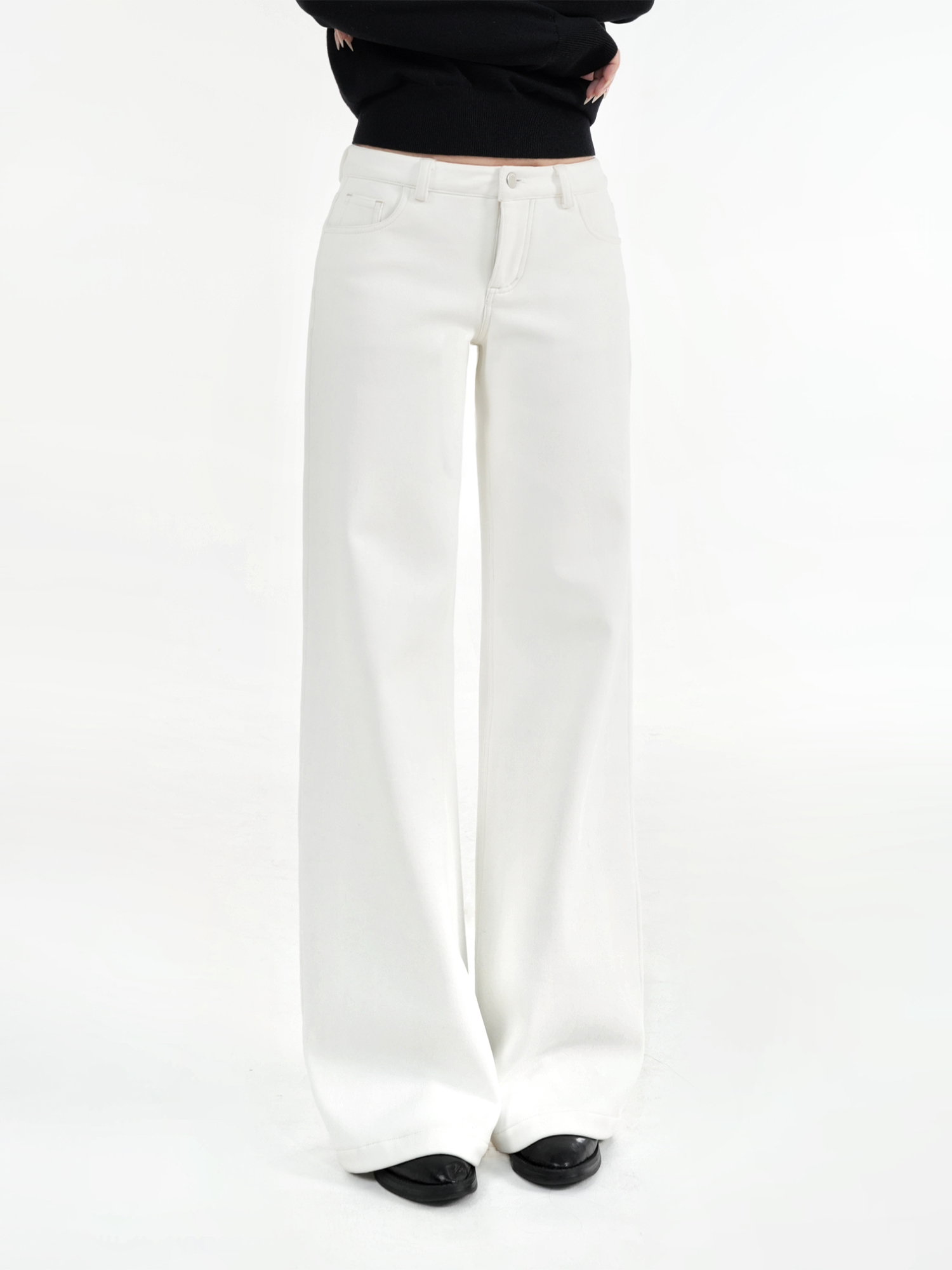 Mid-Low Waist Straight Leg Wide-Leg Stretchy White Jeans for Women - Trendy Y2K Style Denim Pants Mid-Low Waist Straight Leg Wide-Leg Stretchy White Jeans for Women - Trendy Y2K Style Denim Pants
