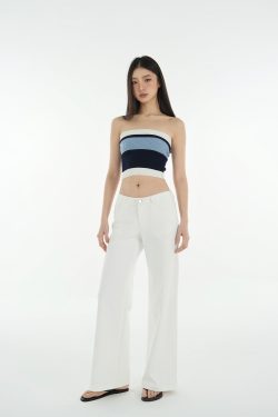 Mid-Low Waist Straight Leg Wide-Leg Stretchy White Jeans for Women - Trendy Y2K Style Denim Pants