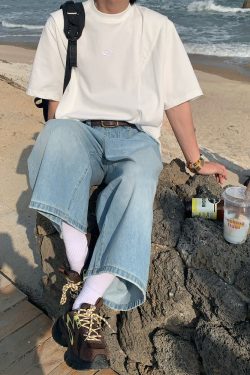 Mid-Summer American Cut Letter Embroidered Casual Short Sleeve T-Shirt - Loose Fit, Cool Feel, Trendy Summer Style