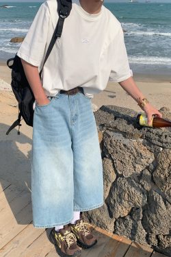 Mid-Summer American Cut Letter Embroidered Casual Short Sleeve T-Shirt - Loose Fit, Cool Feel, Trendy Summer Style