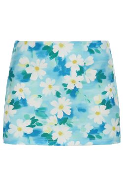 Midsummer Floral Bodycon Mini Skirt for Women, Low Waist Vacation Skirt in Vibrant Colors, Perfect for 90s or Y2K Style