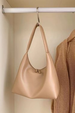 Milk Tea Color Minimalist Dumpling Bag - Soft Leather Retro Shoulder Underarm Bag in Korean Style for Versatile Everyday Use